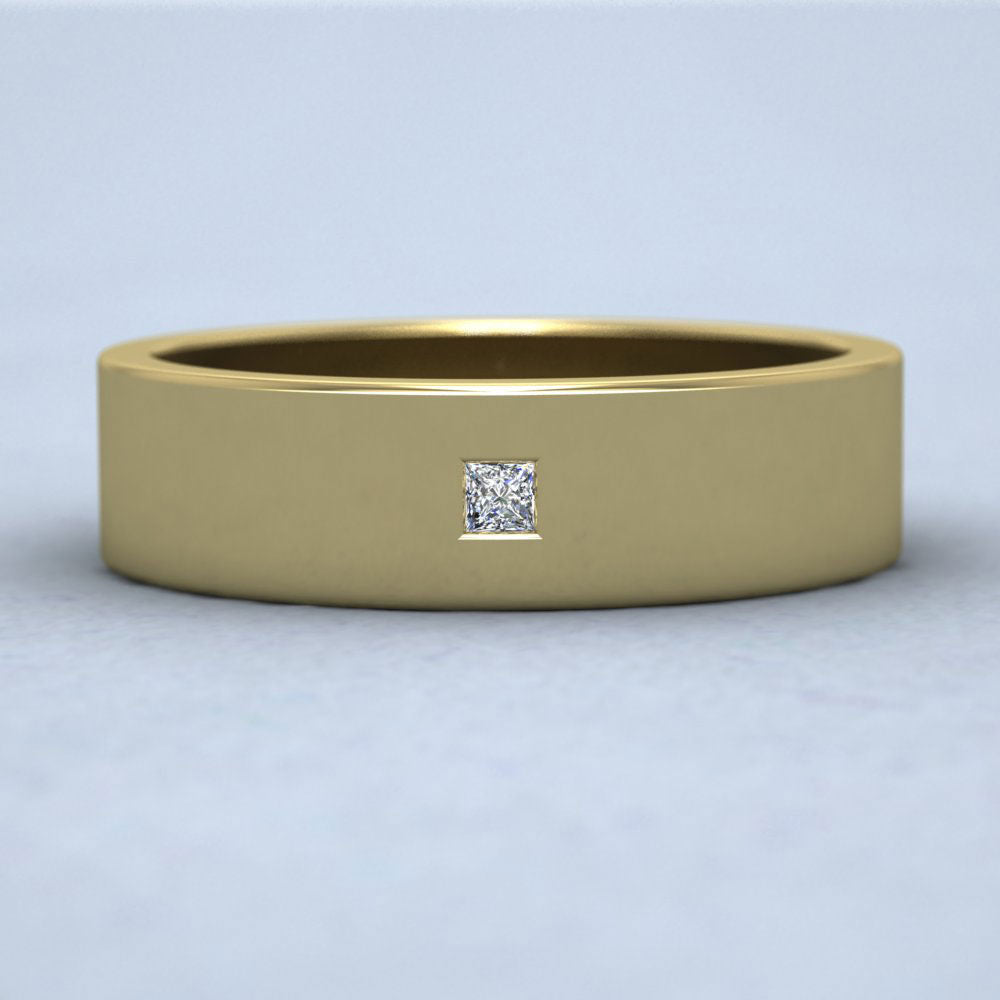 Single Stone Princess Cut Diamond Set 9ct Yellow Gold 6mm Wedding Ring