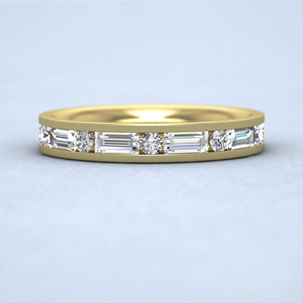 Channel Set Alternate Baguette And Round Diamond 9ct Yellow Gold 3.5mm Ring