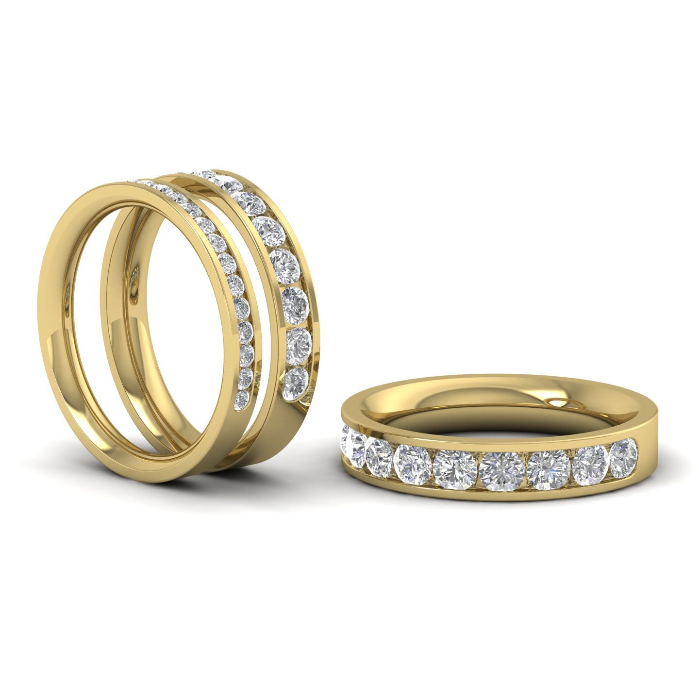 Half Channel Set 1ct Round Brilliant Cut Diamond 18ct Yellow Gold 4mm Ring