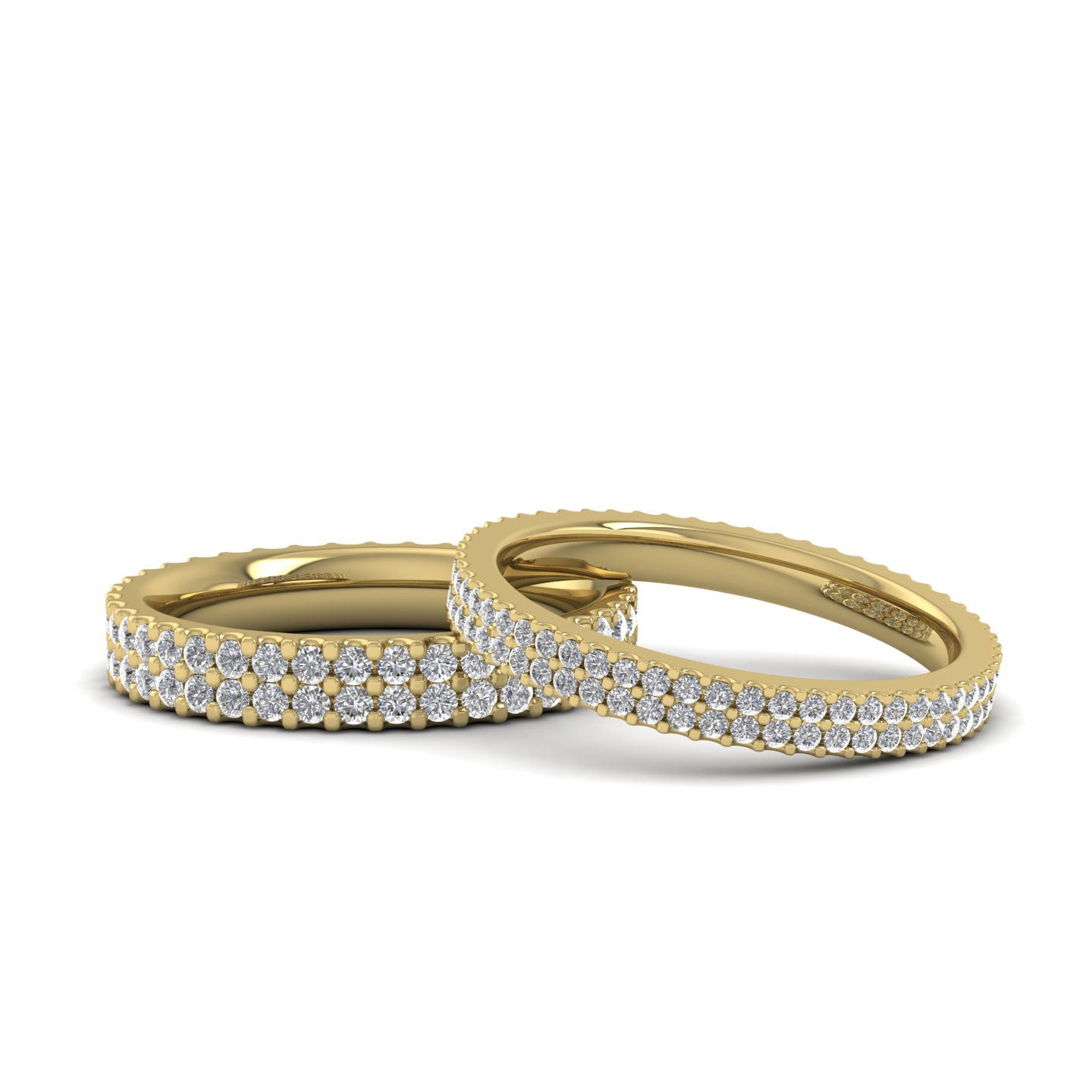 Two Row Round Claw 1.00ct Full Diamond Set 9ct Yellow Gold 3.5mm Ring