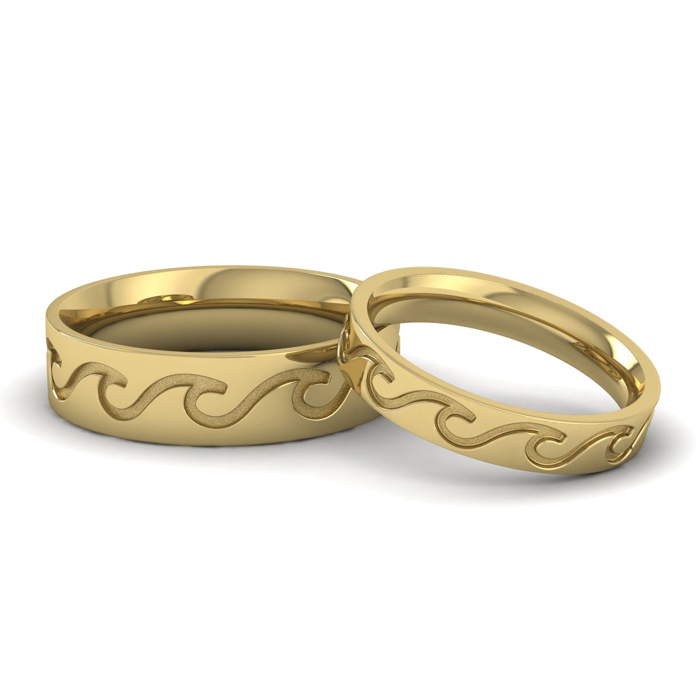 Wave Pattern 9ct Yellow Gold 4mm Wedding Ring