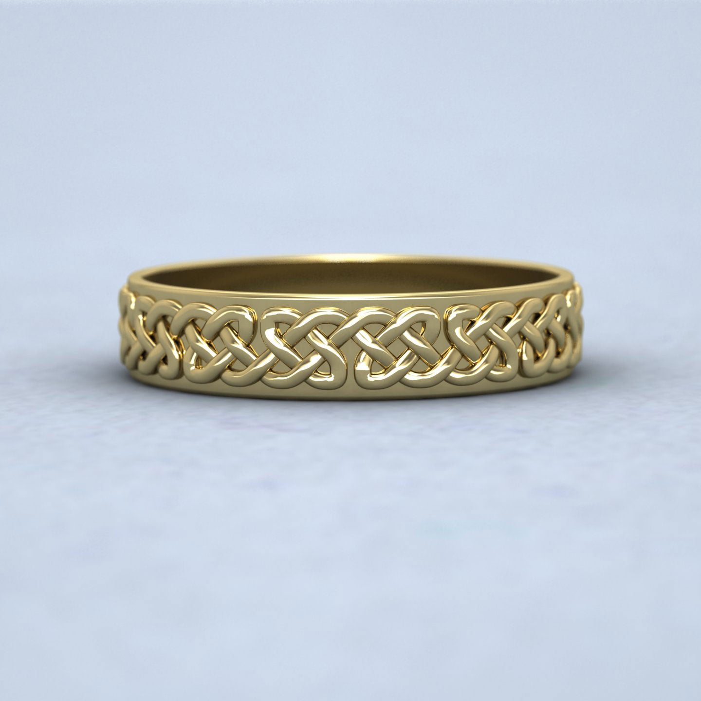 Celtic Patterned Flat 14ct Yellow Gold 4mm Wedding Ring
