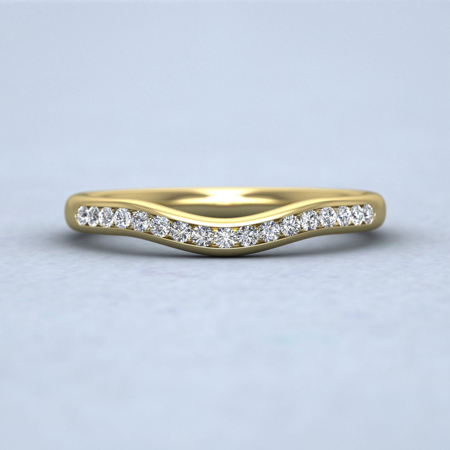 Curved To Fit Channel Set Diamond Wedding Ring In 9ct Yellow Gold 2.25mm Wide