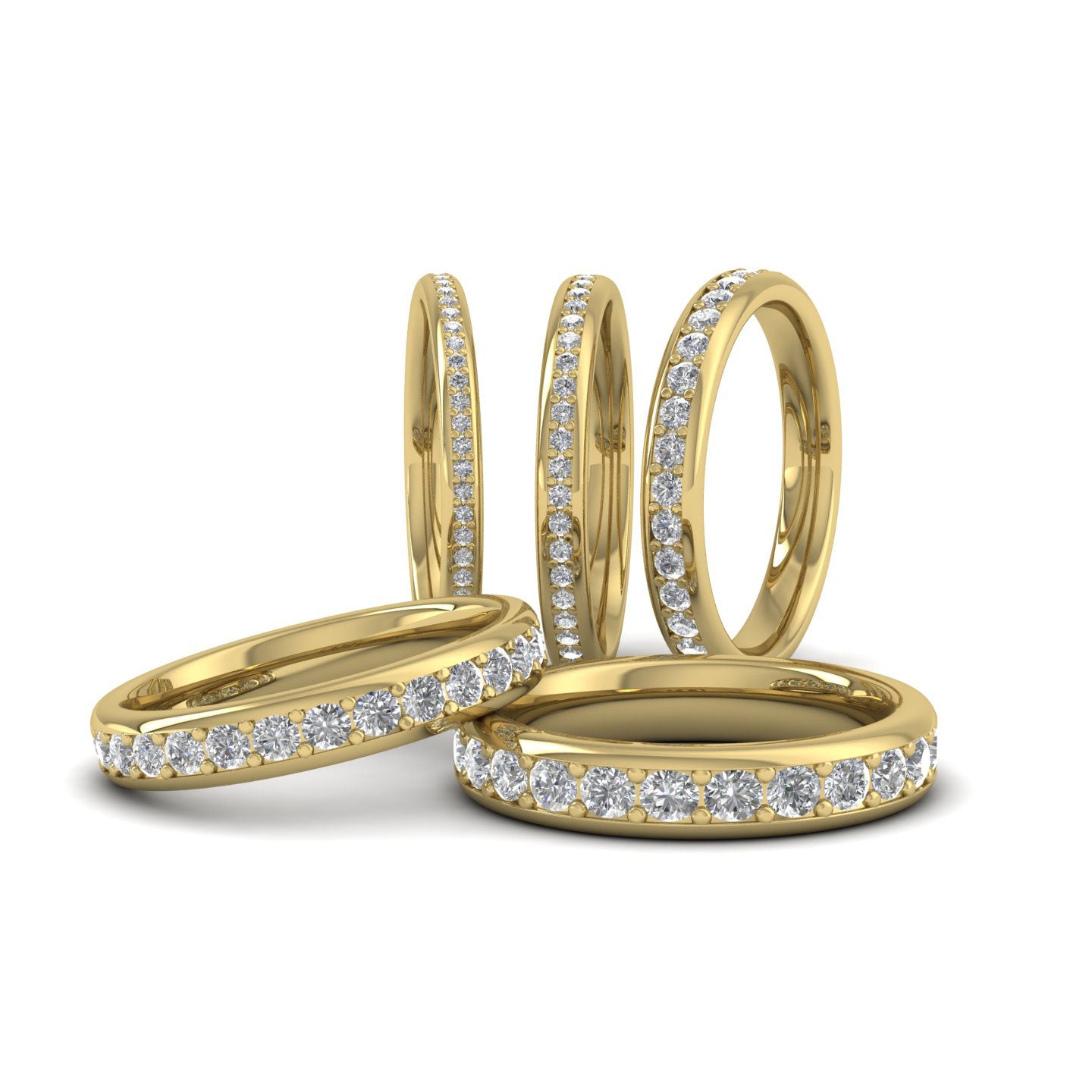 Full Bead Set 0.46ct Round Brilliant Cut Diamond 9ct Yellow Gold 2.5mm Ring