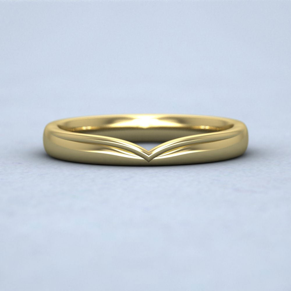 Raised V Shaped 18ct Yellow Gold 3mm Wedding Ring