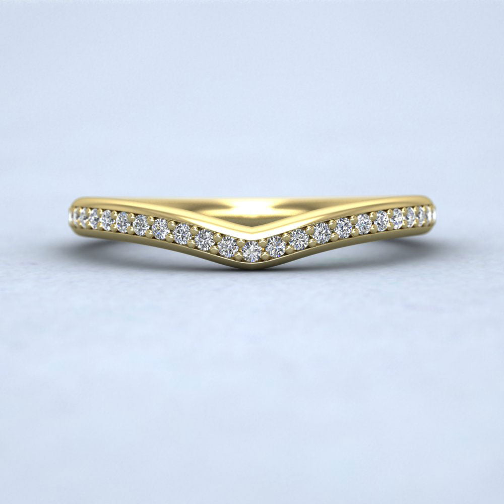 Wishbone Shape Diamond Set Pave 14ct Yellow Gold 2mm Wedding Ring