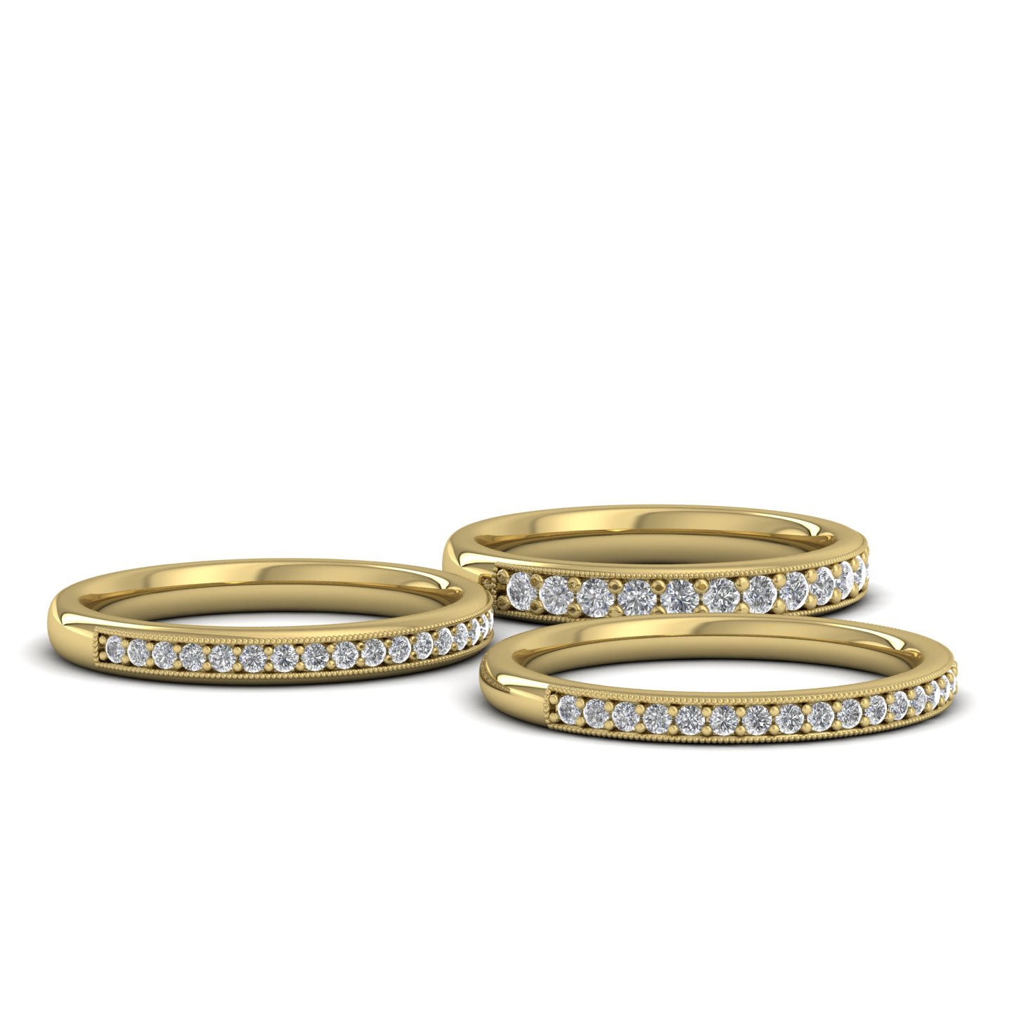 Half Bead Set 0.34ct Round Brilliant Cut Diamond With Millgrain Surround 9ct Yellow Gold 2.5mm Wedding Ring