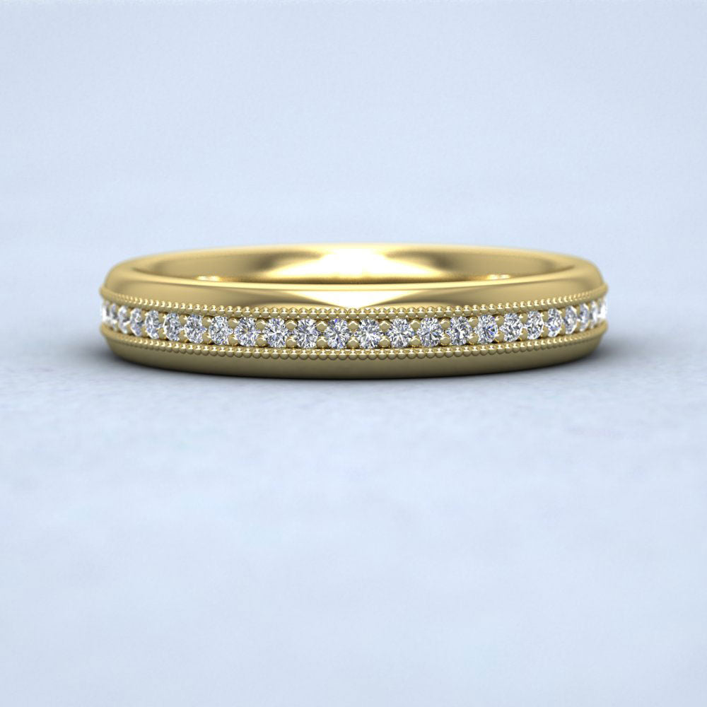 Half Set Ring With Round Brilliant Cut Diamonds With Set In Millgrain Surround (0.14ct) 9ct Yellow Gold 3.5mm Ring