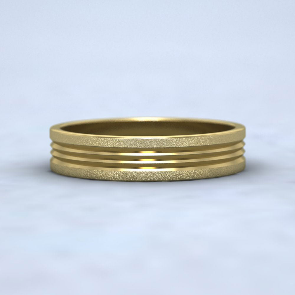 Grooved Pattern 9ct Yellow Gold 4mm Flat Wedding Ring