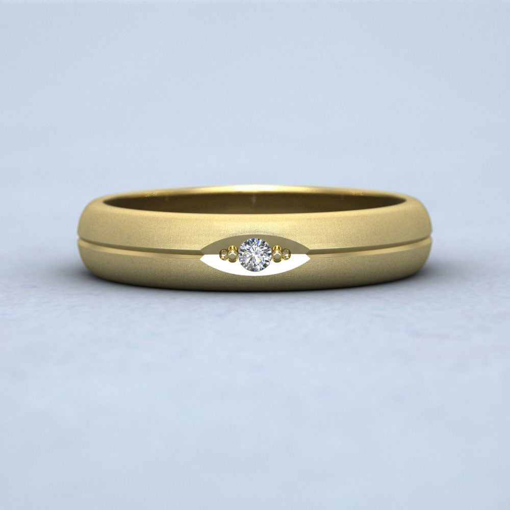 Diamond Set And Centre Line Pattern 9ct Yellow Gold 4mm Wedding Ring Down View