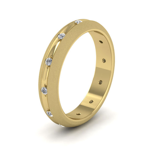 Wedding Ring With Concave Groove Set With Twelve Diamonds 4mm Wide In 22ct Yellow Gold
