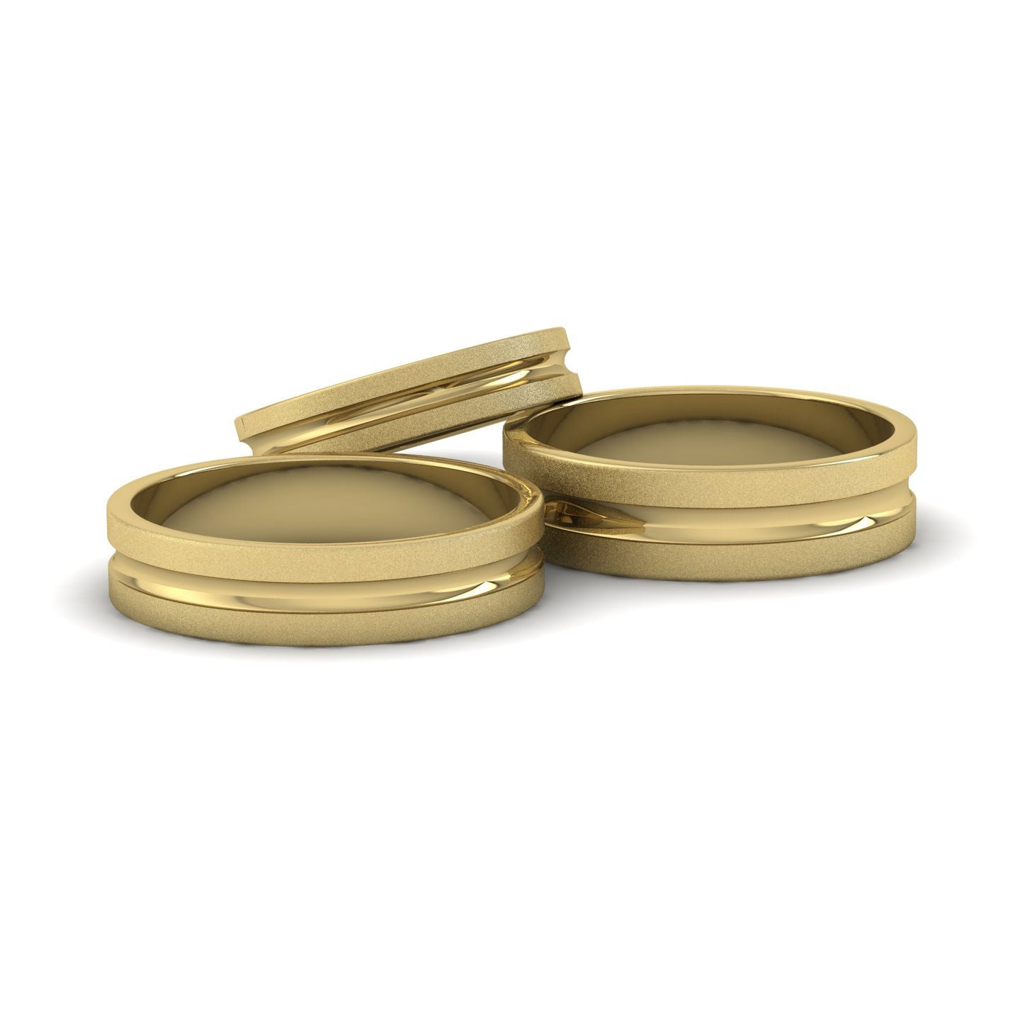 Bullnose Groove Pattern Flat 22ct Yellow Gold 4mm Flat Wedding Ring