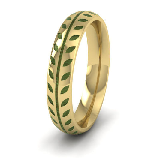 Emerald Green Enamelled 18ct Yellow Gold 4mm Wedding Ring
