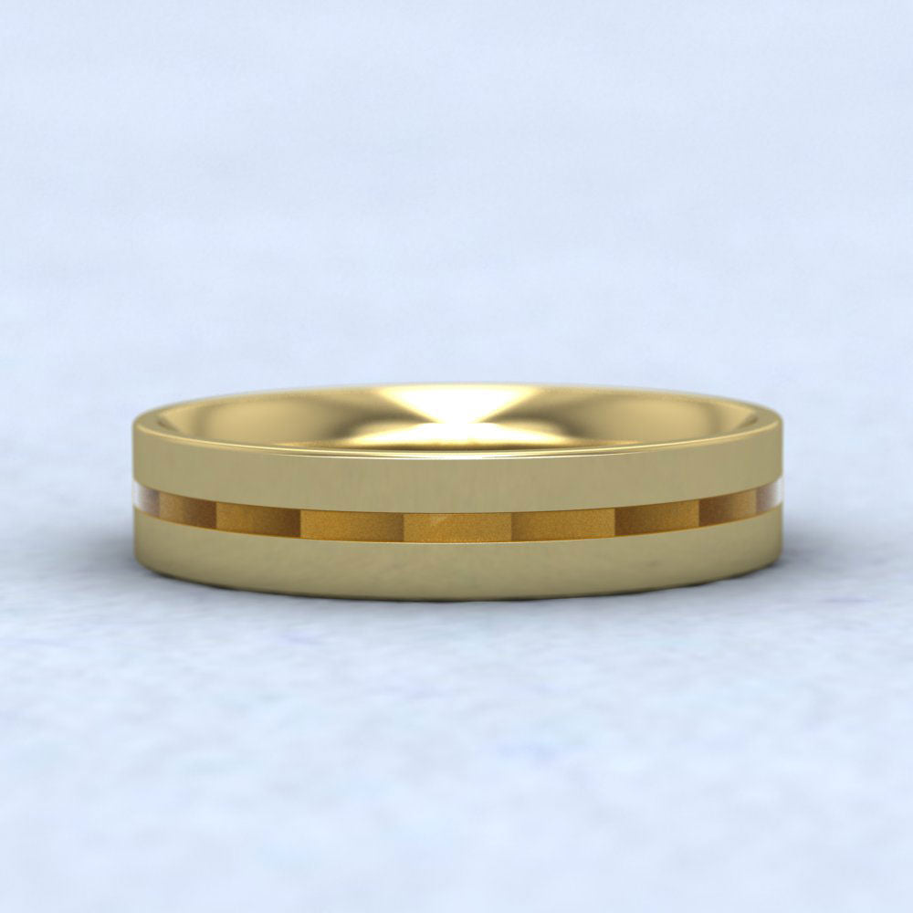 Translucent Gold Blue Enamelled Facet Line 18ct Yellow Gold 5mm Wedding Ring Down View