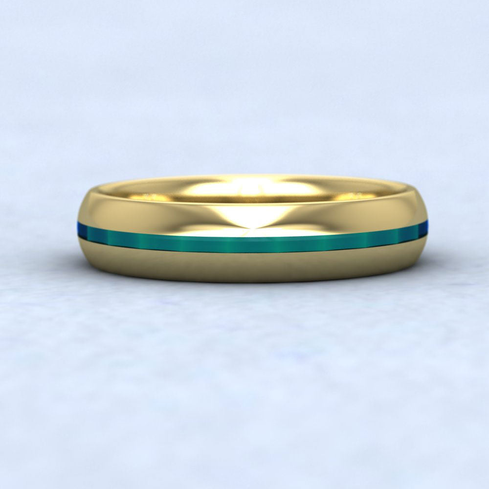 Translucent Turquiose Blue Enamelled Facet Line 18ct Yellow Gold 5mm Wedding Ring Down View