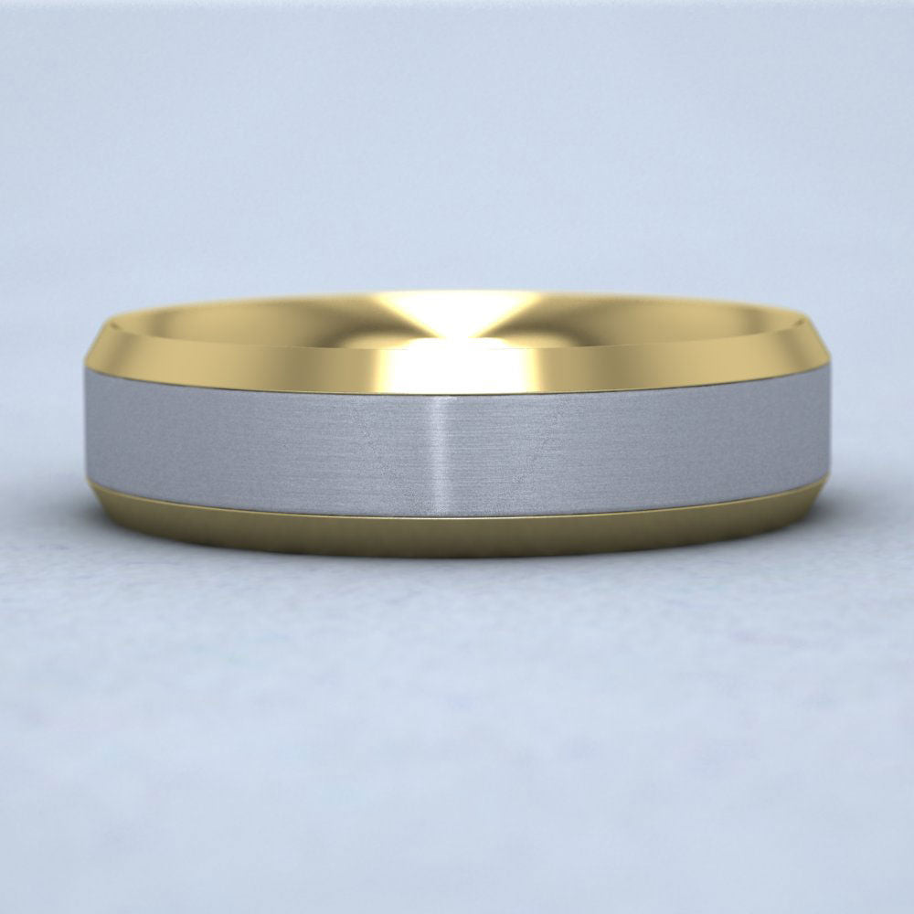 Bevelled Edge Two Colour Flat 14ct Yellow And White Gold 6mm Wedding Ring