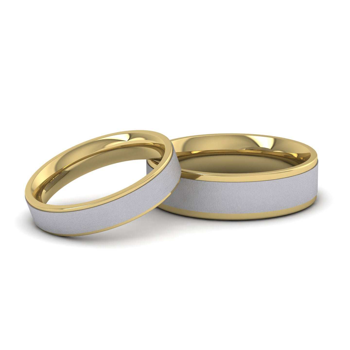 Two Colour Flat Stepped Edge 18ct Yellow And White Gold 4mm Wedding Ring