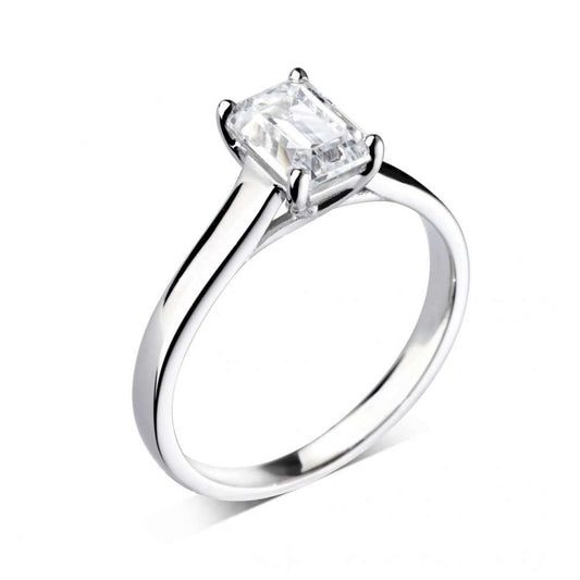 18ct White Gold Emerald Cut Four Claw Diamond Ring