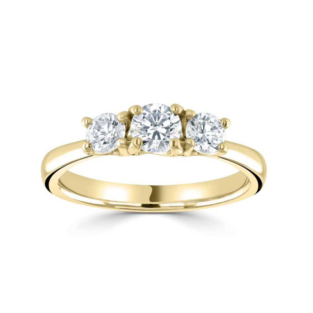 18ct Yellow Gold Three Stone Four Claw Diamond Ring