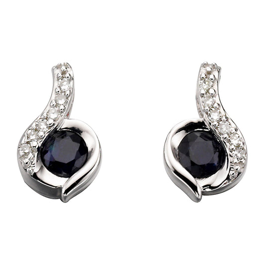 9ct White gold Blue Sapphire And Diamond Earrings