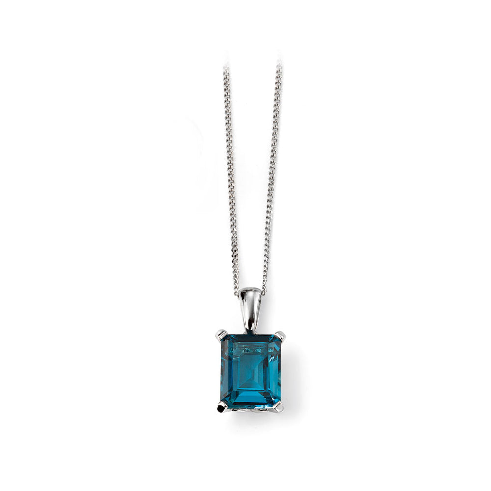 9ct White Gold Rectangular Blue Topaz Set Pendant