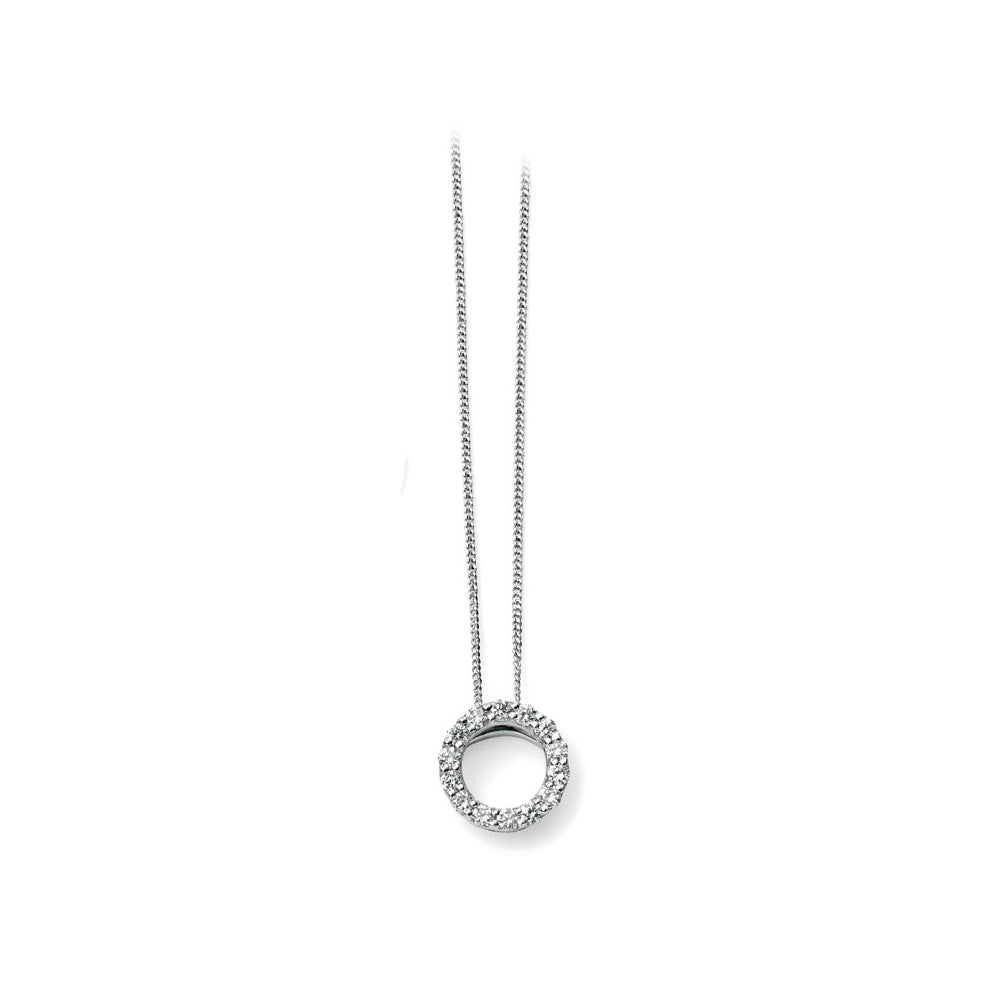 9ct White Gold Diamond Set Circular Pendant