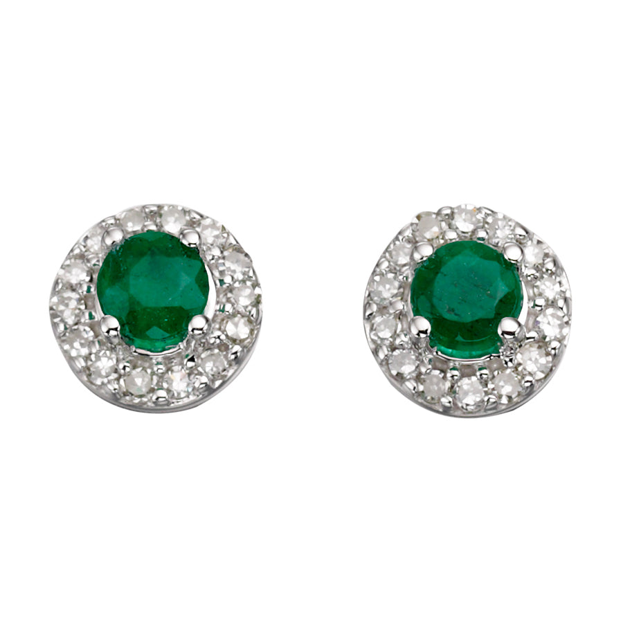 9ct White Gold Emerald And Diamond Earrings