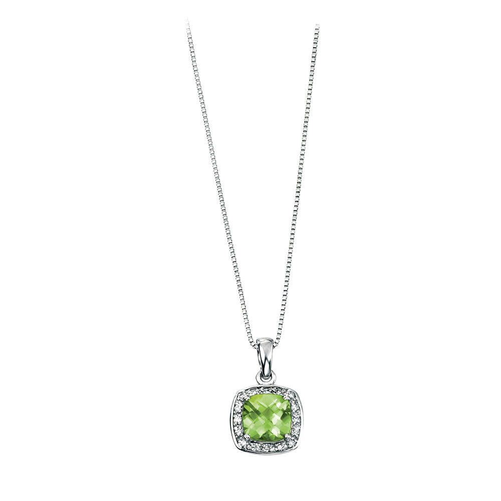 9ct White Gold Peridot And Diamond Set Pendant