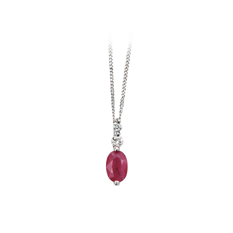 9ct White Gold Ruby And Diamond Set Delicate Pendant