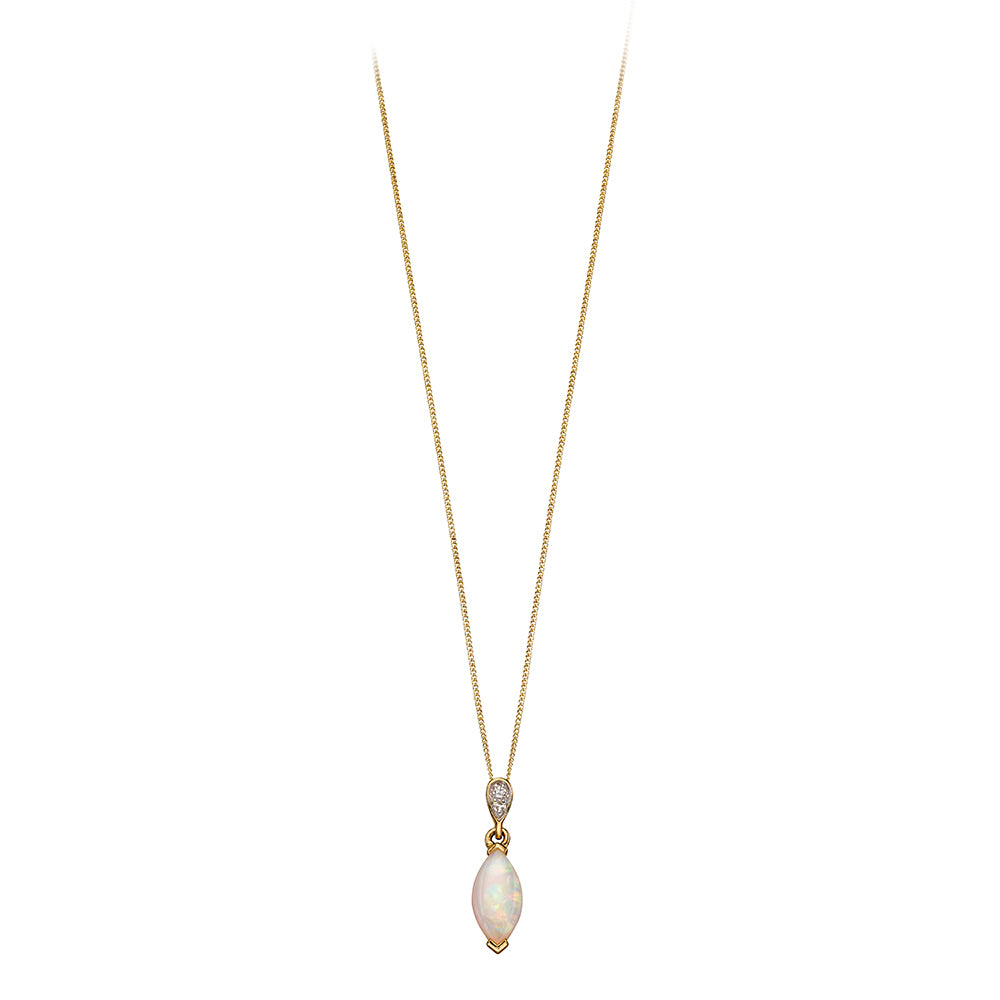 9ct Yellow Gold Opal And Diamond Set Pendant