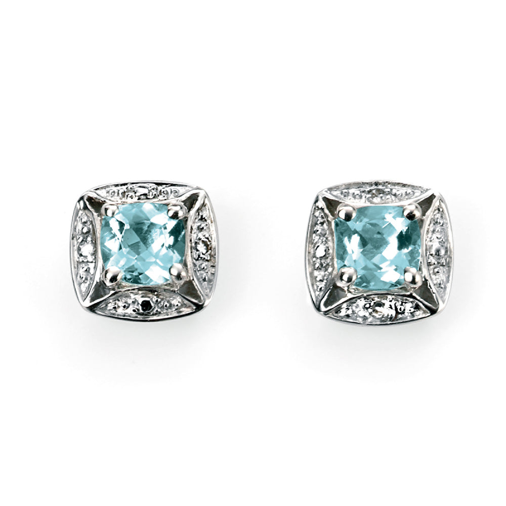 9ct White Gold Aquamarine And Diamond Set Earrings