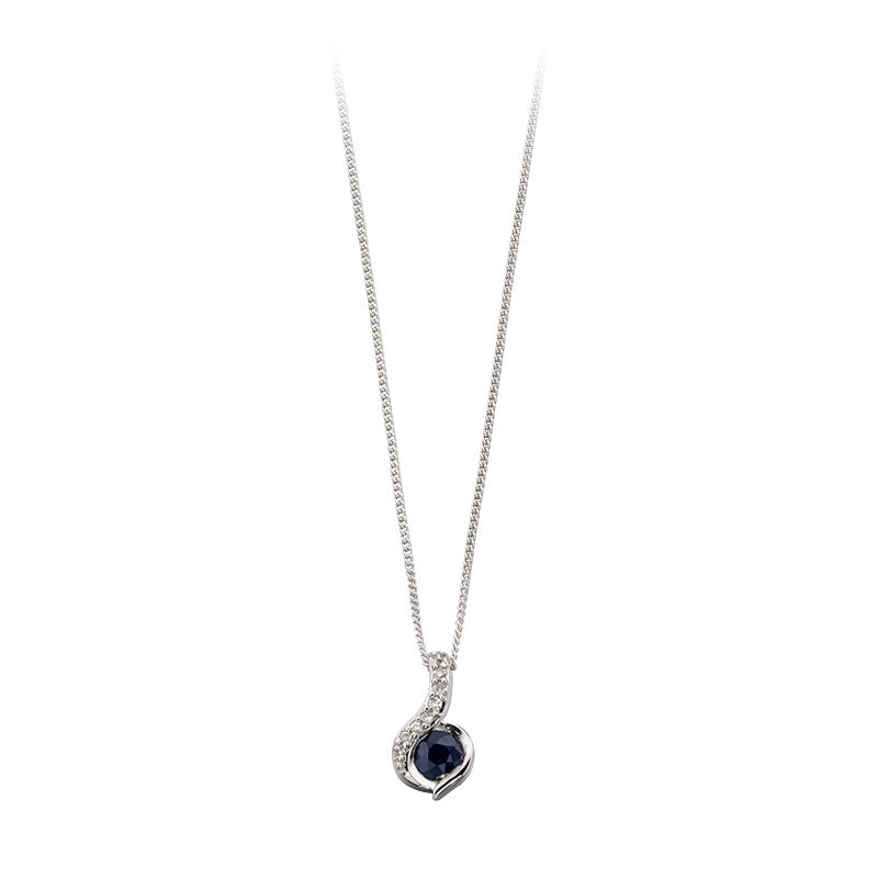 9ct White Gold Sapphire And Diamond Set Pendant