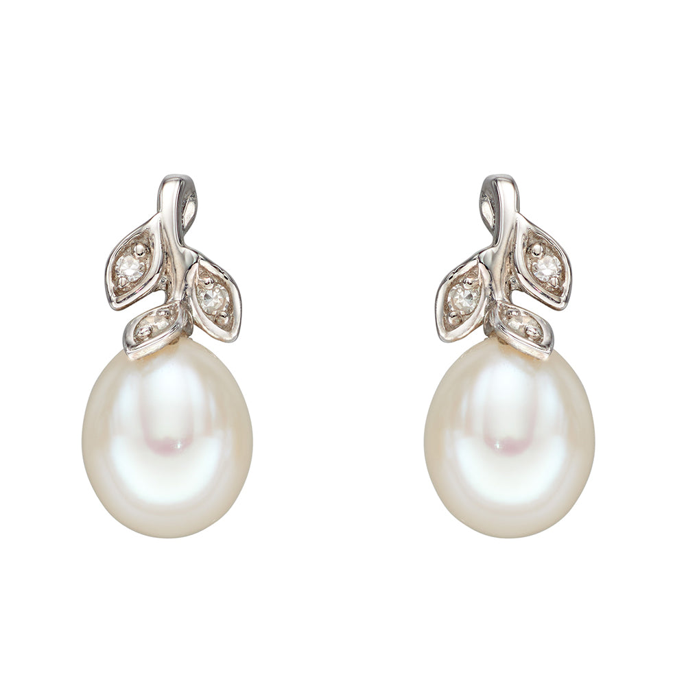 9ct White Gold Pearl And Diamond Earrings