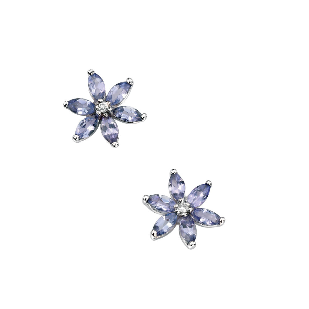 9ct White Gold Tanzanite And Diamond Set Earrings