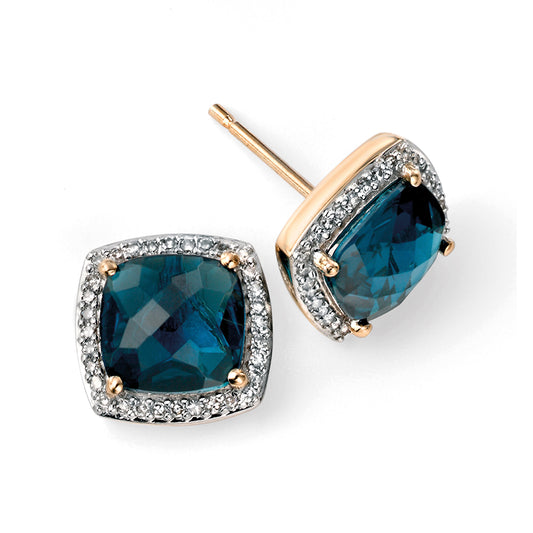 9ct Yellow Gold Blue Topaz And Diamond Set Earrings