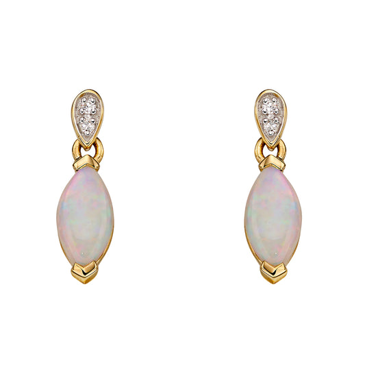 9ct Yellow Gold Opal And Diamond Set Earrings