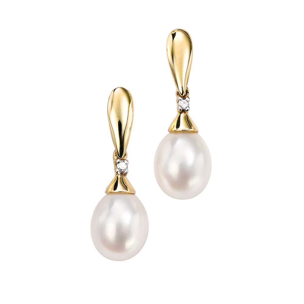 9ct Yellow Gold Pearl And Diamond Set Earrings