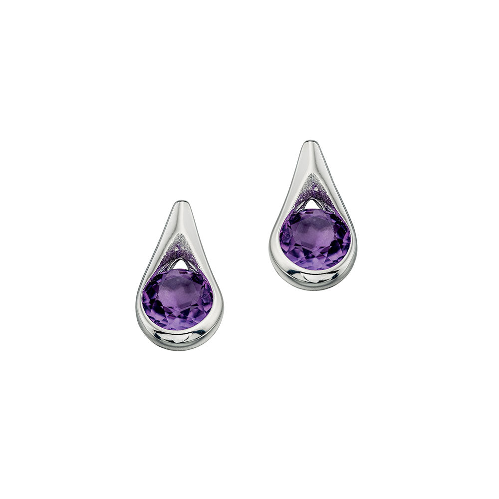 Small Teardrop Stud Earrings In Sterling Silver Set With Amethyst