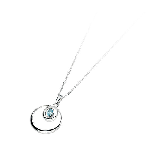 Open Swirl And Blue Topaz Set Pendant In Sterling Silver