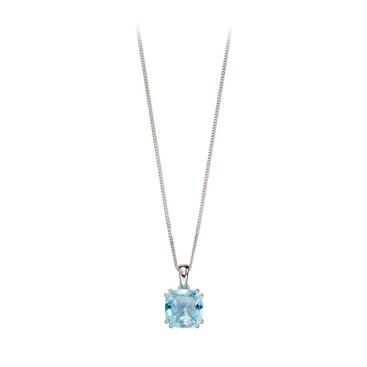Cushion Blue Topaz Set Pendant In Sterling Silver