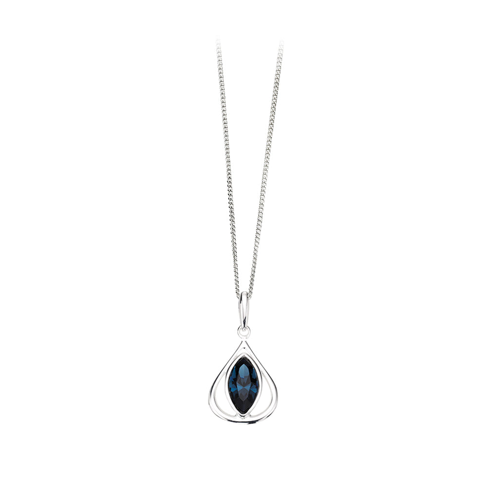 Blue Crystal Set Pendant In Sterling Silver