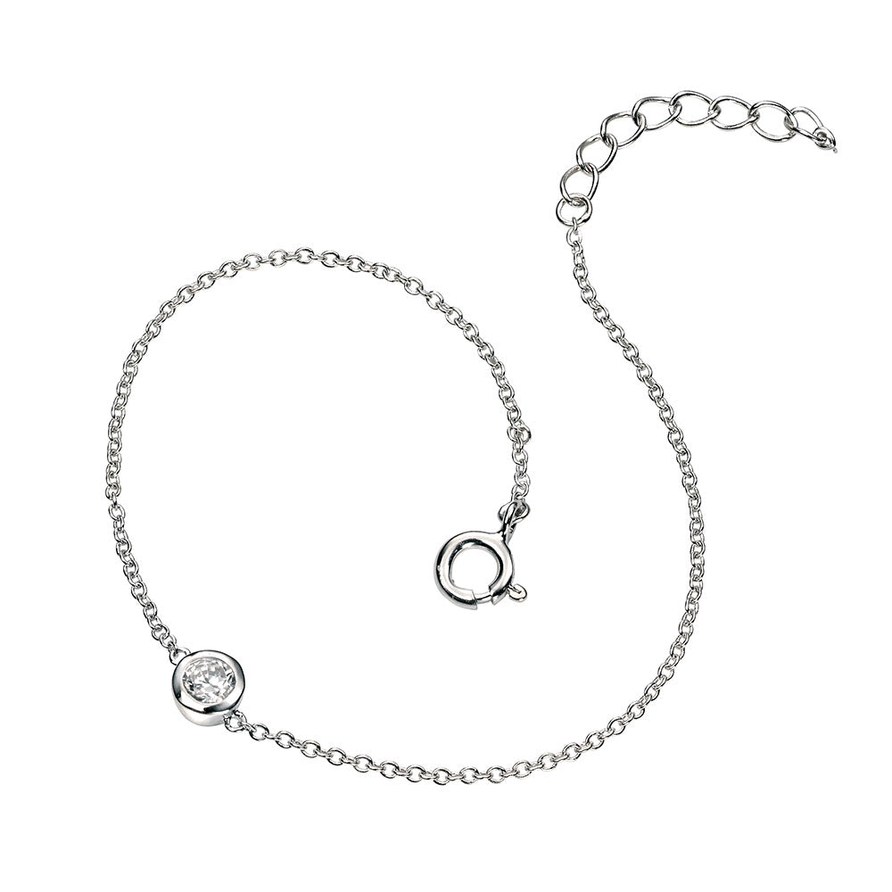 Single Cubic Zirconia Set Bracelet In Sterling Silver