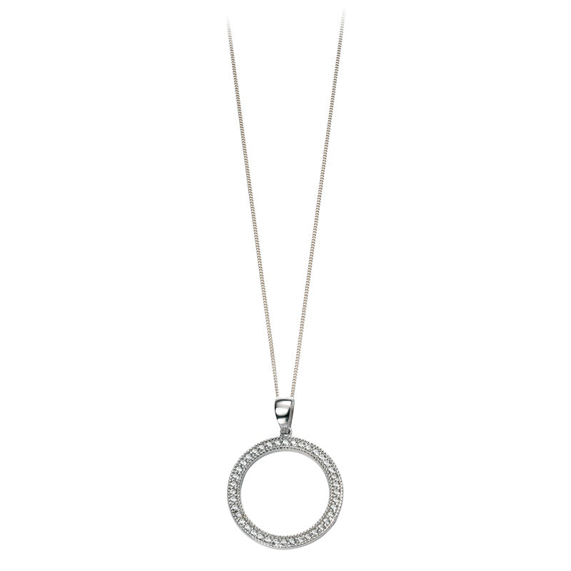 Open Circular Cubic Zirconia Set Pendant In Sterling silver