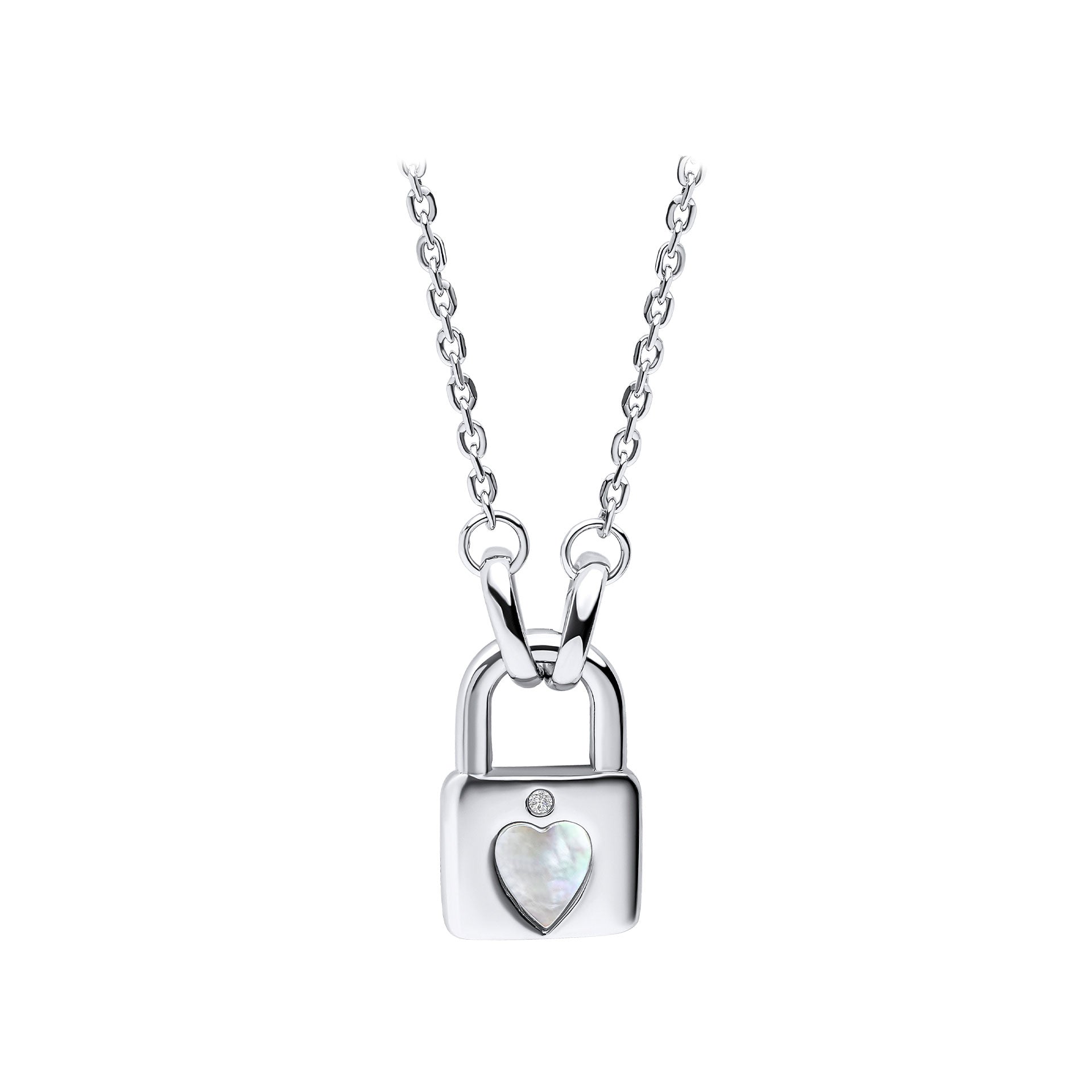 Sterling Silver Diamond Set Padlock Necklace
