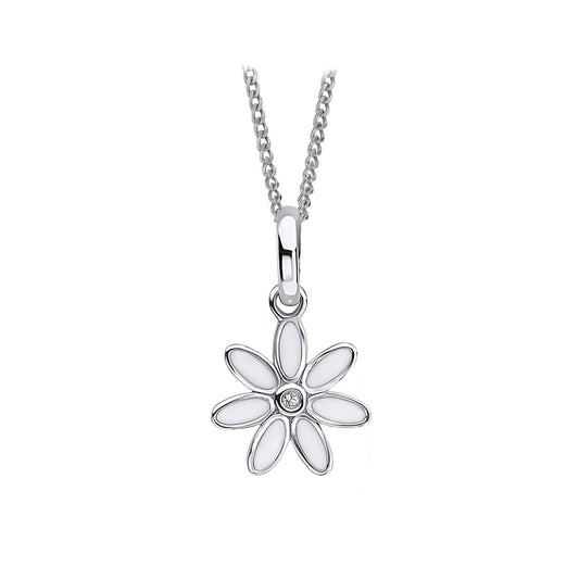 Sterling Silver Diamond Set Flower Pendant