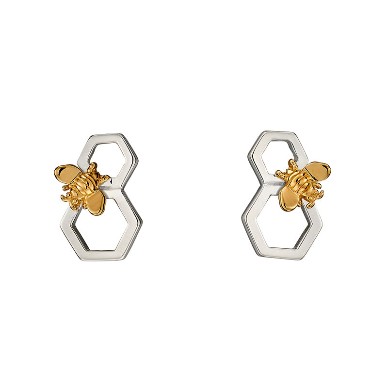 Sterling Silver Honeycomb And Bee Earrings