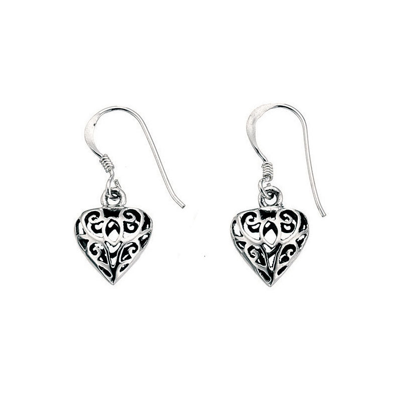 Filagree Heart Earrings In Sterling Silver