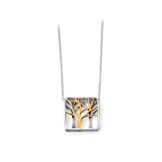 Square, Tree Pendant In Sterling Silver