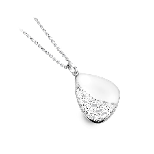 Silver Open Pendant With A Textured Surface.