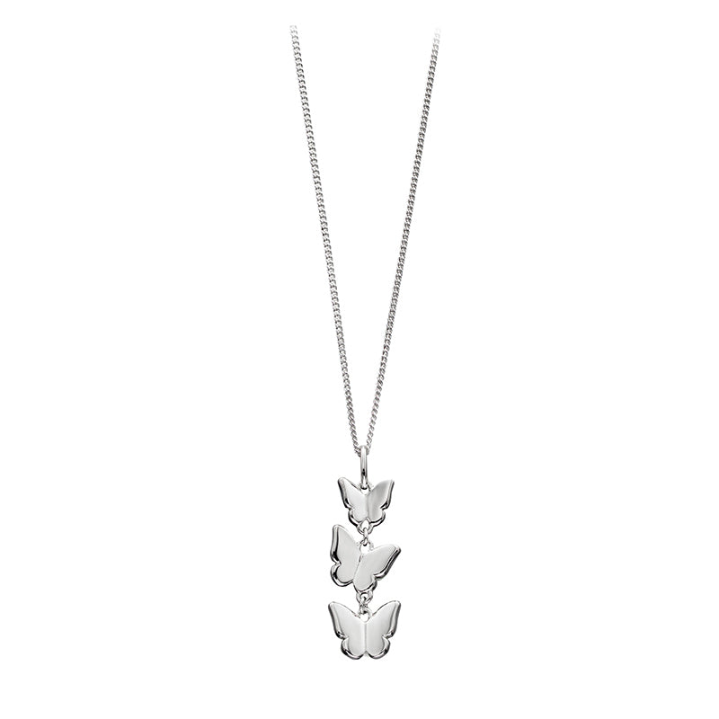 Sterling Silver Triple Drop Butterfly Silouette Pendant